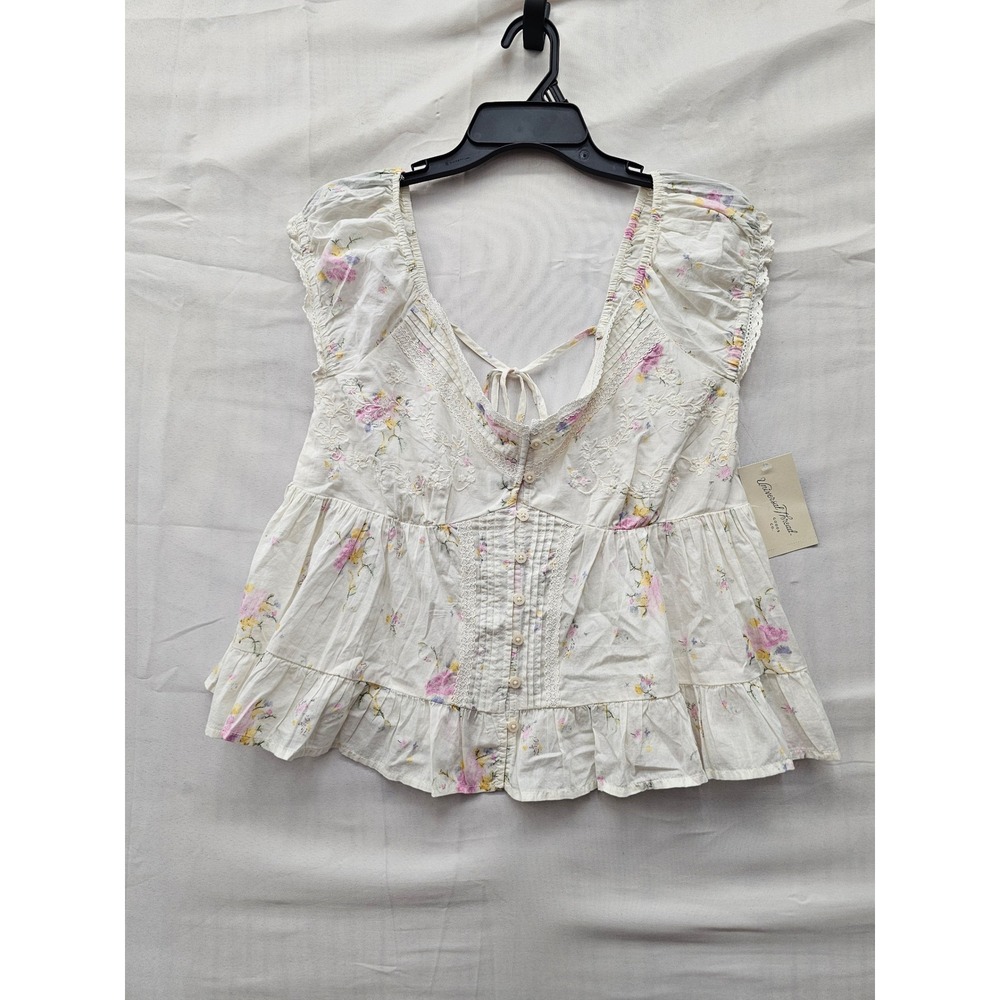 Universal Thread Womens Floral Peplum Top Cream Cotton Casual Size Medium